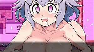 Emotional exhibitionist girl Serina Suzuyo flashes and masturbates in hentai game.