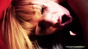 sexy blonde slut having fun with two dicks at once, moaning during anal and cumshot in this threesome