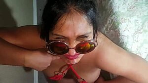 The Latina BBW with Cute Eyes Performs a Detailed Blowjob and Swallow
