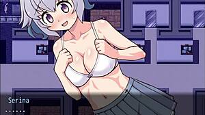 Emotional exhibitionist girl Serina Suzuyo flashes and masturbates in hentai game.