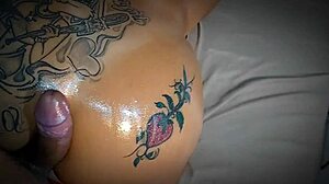 Hot mommy lets him lick her ass with oil