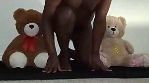 enjoying threesome with furry toy bears