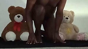 enjoying threesome with furry toy bears