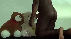 enjoying threesome with furry toy bears