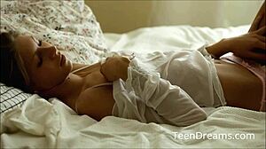 Anjelica plays with her shaved pussy using a vibrator toy for orgasm