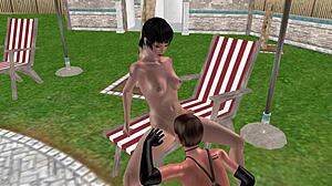 feeling the cute lesbian girl's pussy licking in this animated 3d scene