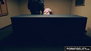 bridgette b in stockings interrogates hard cock for facial