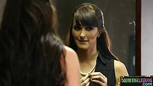 glamour babe gets pussy licked then fingered until she squirts in lesbian couple scene