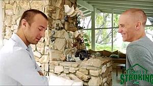 Blindfolded teen banged by stepbrother and boyfriend together