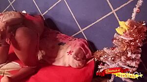 Santa Claus enjoying the night on Christmas with subtle fun.