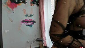 Blonde milf shows off big tits in sexy lingerie closeup