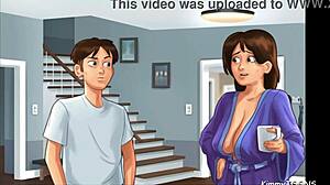 Summertime Saga: Perverted Neighbor Spies on Her and Her Slutty Friend Flashing Big Boobs in Tight Cheerleader Uniforms for the Game.