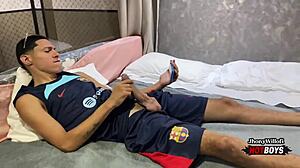 Straight cousin masturbating, I help relieve him