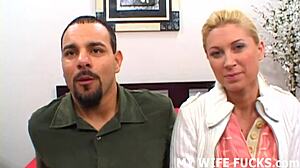 Wife humiliates slave with big interracial cock.