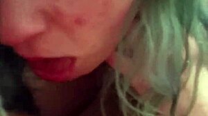 Blue-haired girl provides detailed long blowjob with specific techniques