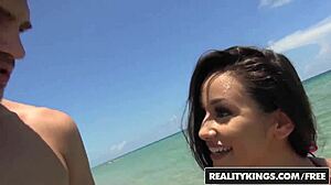 watching evie, the blonde milf in fishnets, strut in heels for realitykings latina action