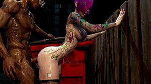 Hey, this sweet woman with big breasts and shaved pussy is peeing everywhere while her tight anal hole gets fucked in public!