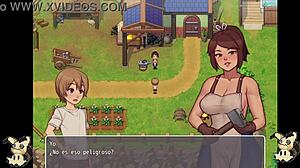 Hey, I’m spying in the bathroom in this hentai game, catching Herrera’s tits!