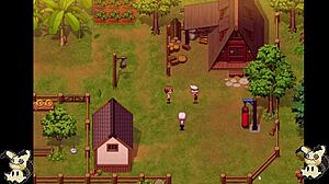 Hey, I’m spying in the bathroom in this hentai game, catching Herrera’s tits!