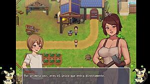 Hey, I’m spying in the bathroom in this hentai game, catching Herrera’s tits!