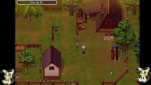 Hey, I’m spying in the bathroom in this hentai game, catching Herrera’s tits!