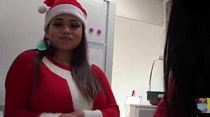 baking christmas cookies in a short skirt reveals cameltoe and upskirt views. tempting socks add holiday spice