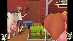 Hey, I’m spying in the bathroom in this hentai game, catching Herrera’s tits!