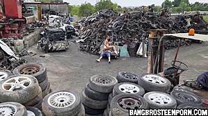 Hot fit teen takes it in her booty at Junk Junction. Outdoor anal action gets wild.