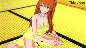 Horny Asuka in yellow dress guides your handjob today