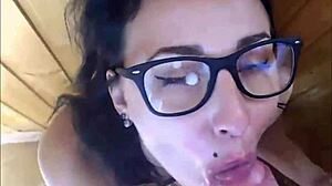Watch This Babe with Glasses Get Her Face Splattered!