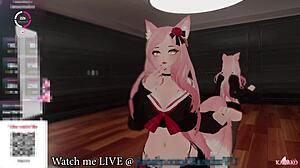 Descriptive Curvy Kanako Catgirl Vtuber Moans and Squirts in Anal BDSM Show
