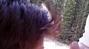 Petite latinas suck huge cock and swallow cum by the riverfront