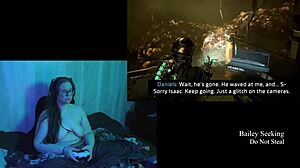naked brunette plays deadspace with big tits