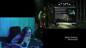 naked brunette plays deadspace with big tits