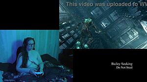 naked brunette plays deadspace with big tits