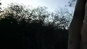 Latino strokes big cock in forest before getting seen