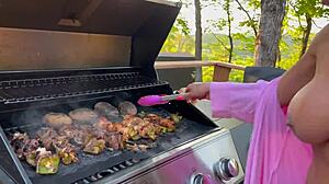 yo, step-mom, getting banged while cooking outside?