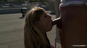 Blonde sweetie gets her wet pussy pounded in bathroom