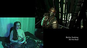 naked brunette plays deadspace with big tits