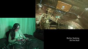playing deadspace naked, showing big natural tits in part 8