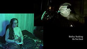 naked brunette plays deadspace with big tits