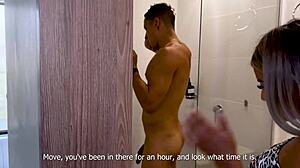 I fuck my stepsister's cuckold husband in the kitchen, then we discover each other and have a threesome until we get a mouthful of cum with Naty Delgado and Salome Gil.