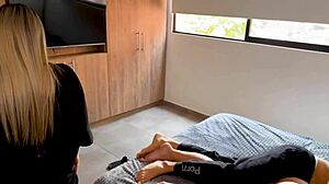 I fuck my stepsister's cuckold husband in the kitchen, then we discover each other and have a threesome until we get a mouthful of cum with Naty Delgado and Salome Gil.