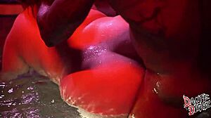 Big natural tits bounce in hot tub wax scene