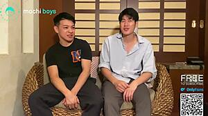 Straight Japanese jock explores cock in first gay encounter