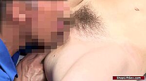 Skinny brunette fucked by old security officer in office!