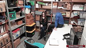 Skinny brunette fucked by old security officer in office!