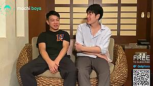 Straight Japanese jock explores cock in first gay encounter