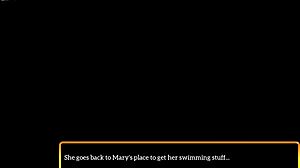 brunette with small tits teases big ass in erotic cartoon game family.