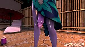 Dva's spa day in Overwatch futanari, deepthroat action with monster cock!